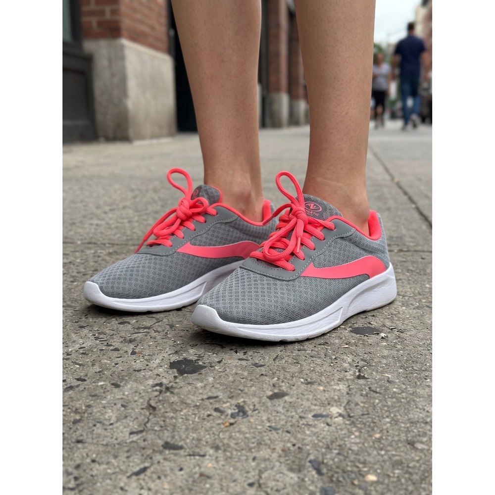 Athletic Works Grey Neon Pink Mesh Lace Up Sneakers Size 13 Kids Shoes